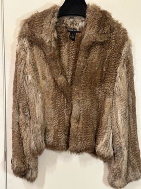 Adrienne Landau Multi-Tone Brown 100% Rabbit Fur Teddy Jacket